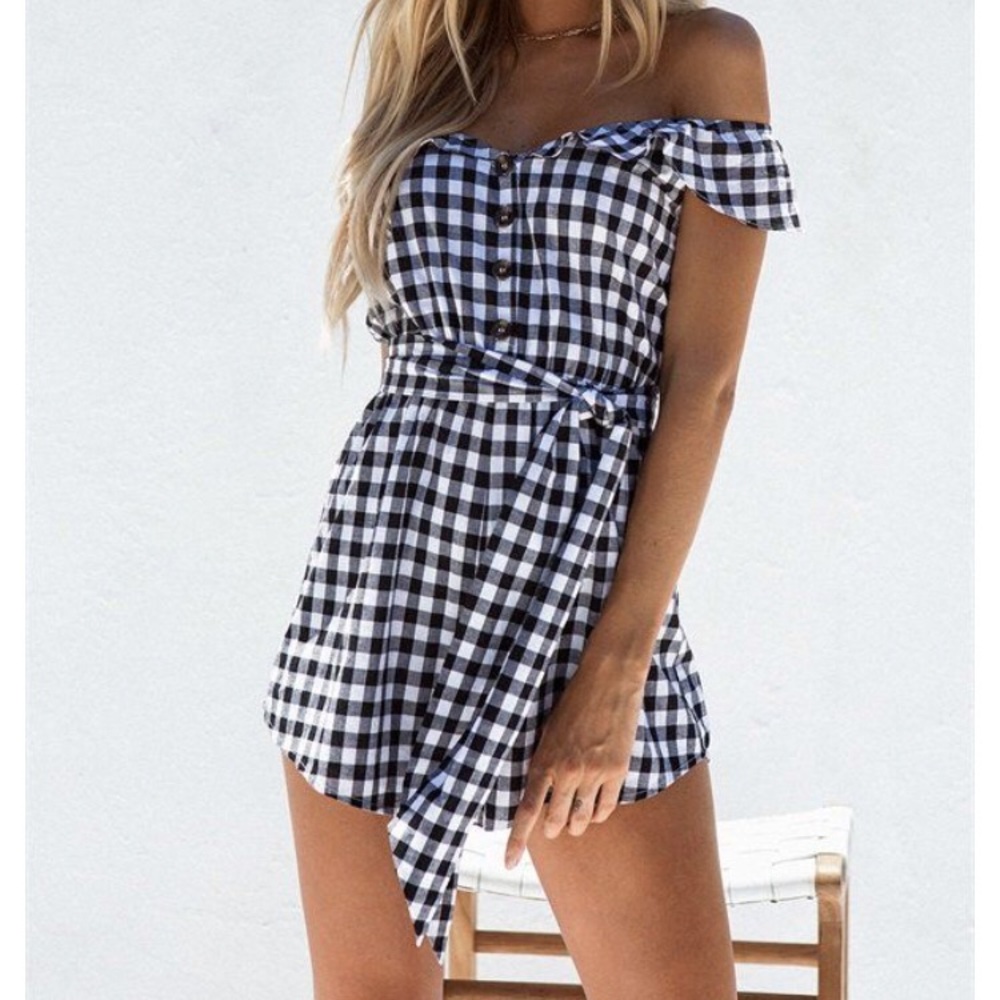 Black & White Gringham Romper from Sabo Skirt